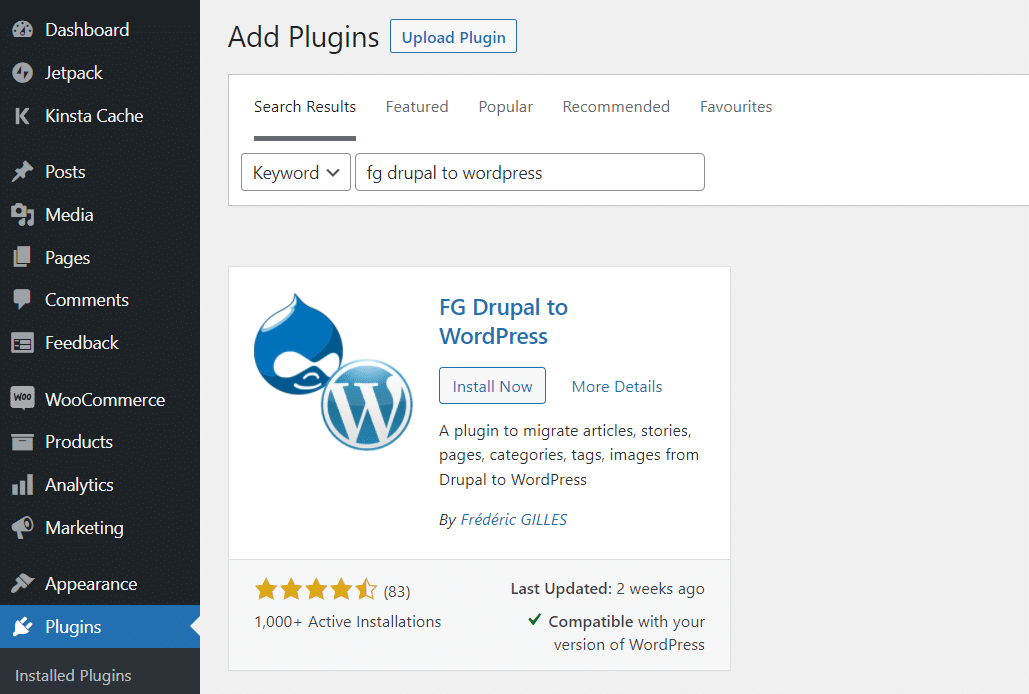 Cómo migrar de Drupal a WordPress (en 10 pasos) Instalación del complemento FG Drupal a WordPress