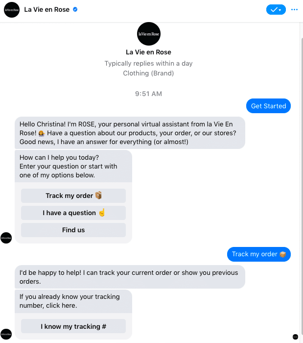 El chatbot de Facebook de La Vie En Rose