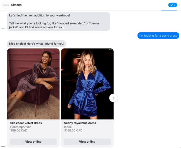 El chatbot de Facebook del minorista de Simons