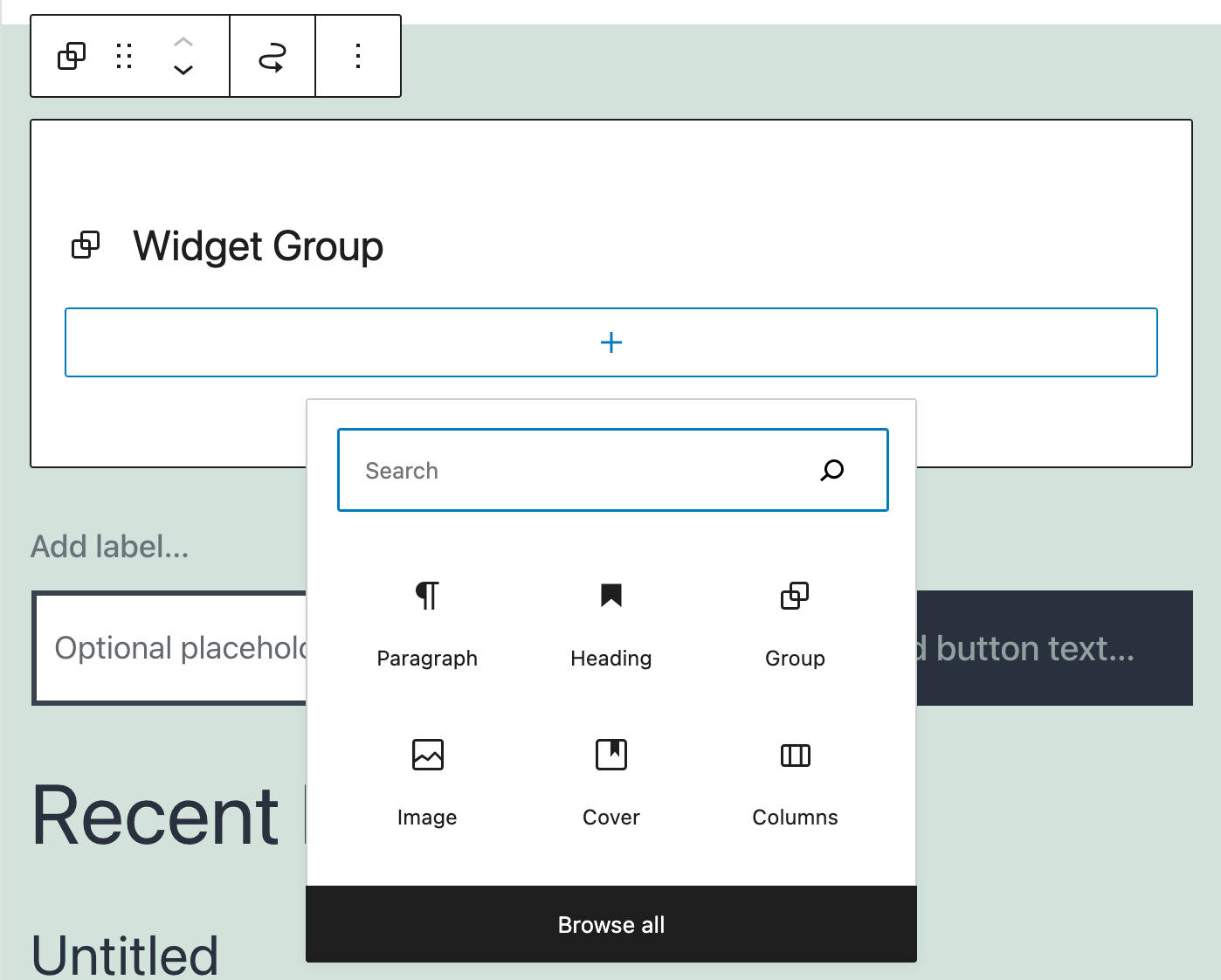 Bloque de Widget Group en el tema Twenty Twenty-One.
