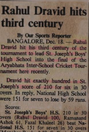 Rahul Dravid Wiki, altura, edad, novia, esposa, hijos, familia, biografía y más Rahul Dravid en el periódico por su desempeño escolar de cricket