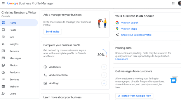 Descripci&oacute;n general del administrador de perfiles de Google My Business