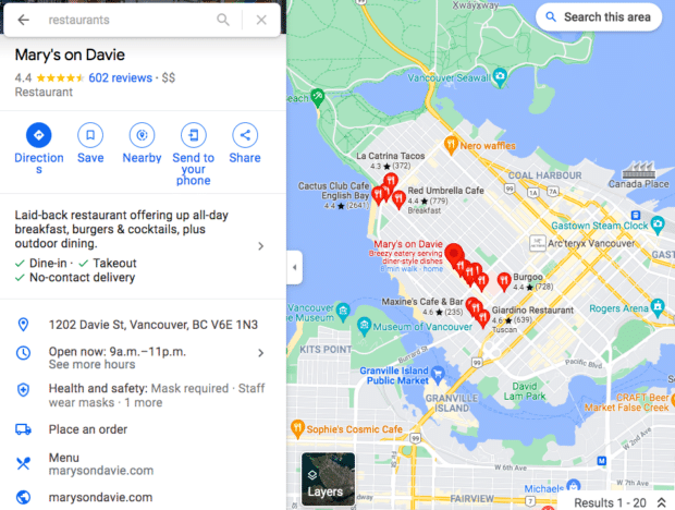 Mary's en la lista de Davie Google My Business