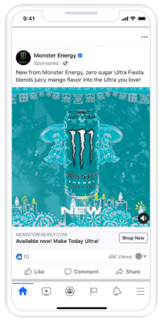 Anuncio de Facebook del producto Monster Energy Ultra